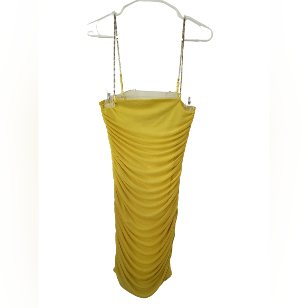 Fashion Nova Ruched Yellow Bodycon Dress. Size S